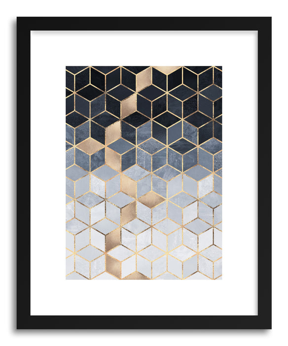 Art print Soft Blue Gradient Cubes by artist Elisabeth Fredriksson