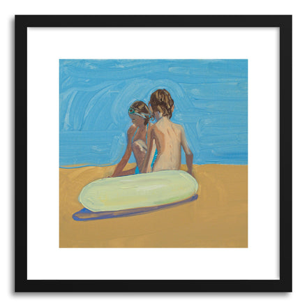 Art print Violet& Zack Innertube by artist Annie Seaton in black frame