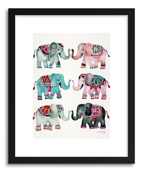 Art print Turquoise Red Elephants by artist Cat Coquillette