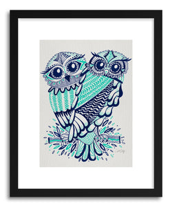 hide - Art print Owls Navy Turquoise by artist Cat Coquillette in white frame