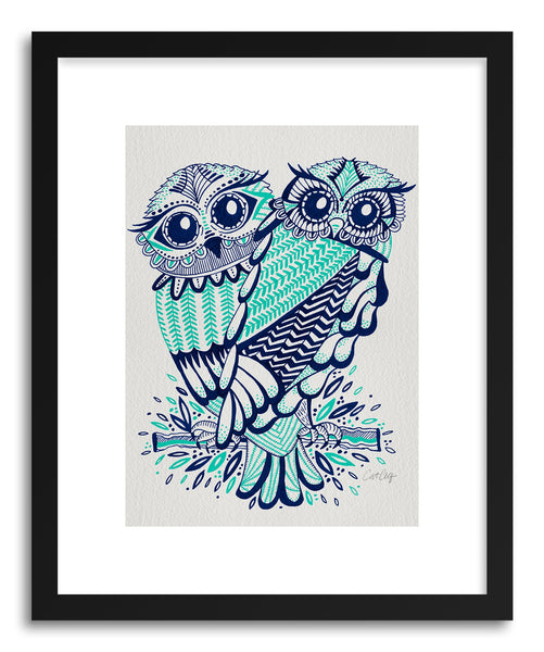 Fine art print Owls Navy Turquoise by artist Cat Coquillette