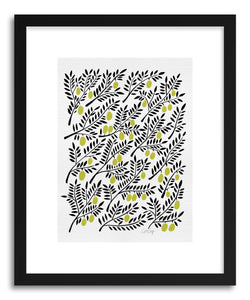 hide - Art print Yellow Olive Branches by artist Cat Coquillette in natural wood frame