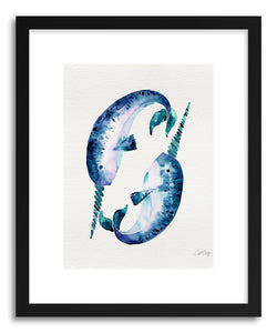hide - Art print Blue Narwhals by artist Cat Coquillette in white frame