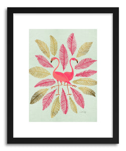 hide - Art print Flamingos Pink Gold by artist Cat Coquillette in natural wood frame