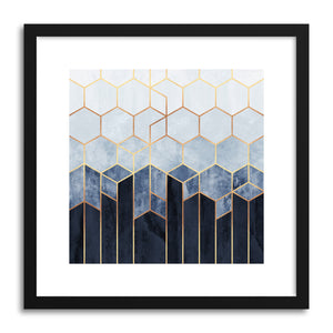 hide - Art print Soft Blue Hexagons by artist Elisabeth Fredriksson in white frame