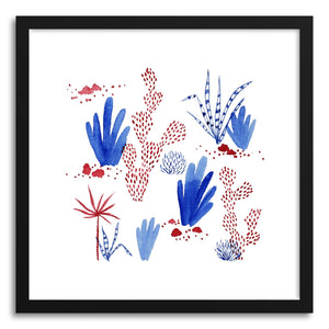 hide - Art print Red Blue Plants by artist Tiffany Wong in natural wood frame