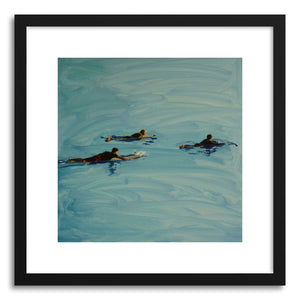 hide - Art print Three Surfers Malibu by artist Annie Seaton in natural wood frame