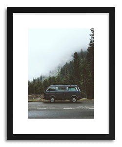 hide - Art print Foggy Vanlife by artist Kevin Russ in natural wood frame