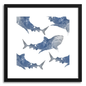 hide - Art Print The World This Full of Sharks by artist Rui Faria in white frame
