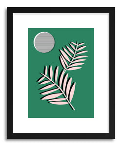 hide - Art Print Palm Leaves In Moonlight by artist Linda Gobeta in natural wood frame