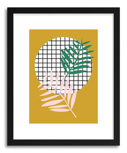 hide - Art Print Palm Leaves In Mustard by artist Linda Gobeta in white frame